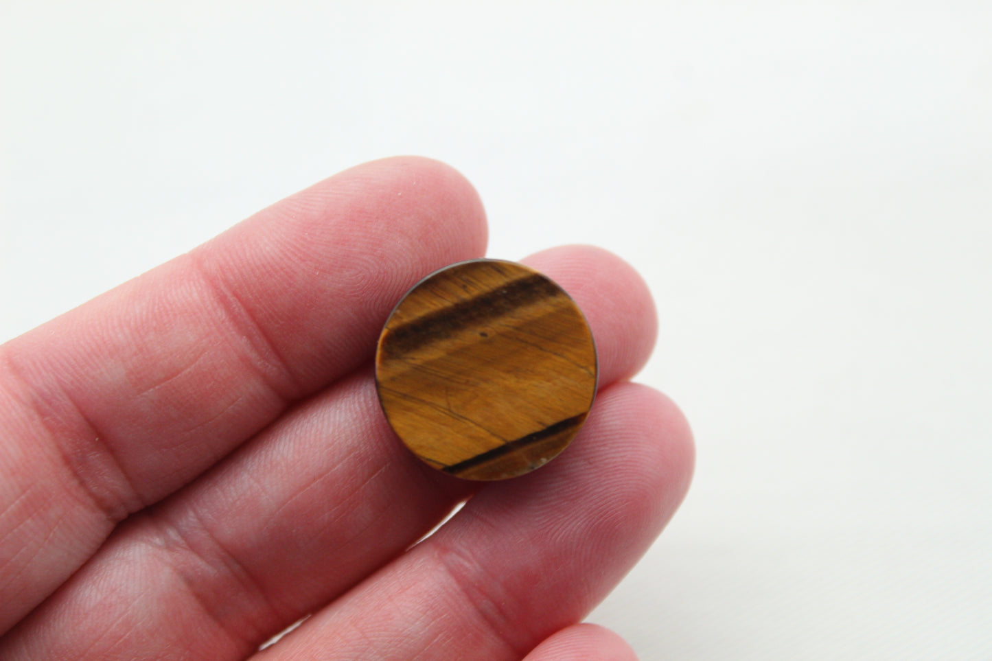 TWO Tiger Eye Cabochon Gemstone FLAT THICK round 19MM