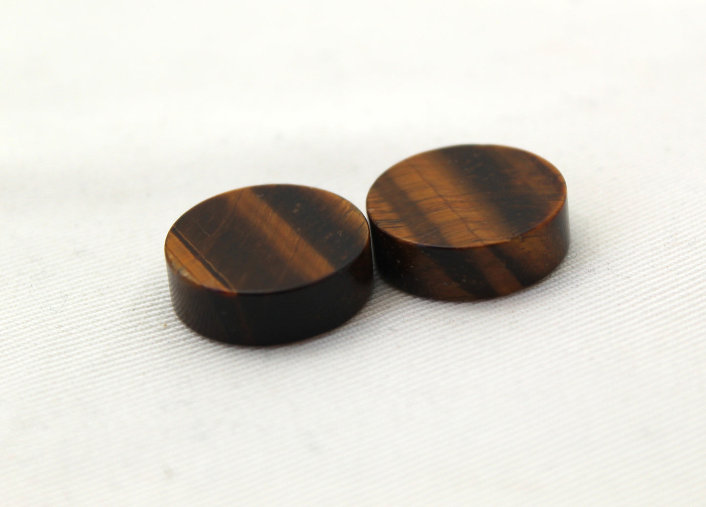 TWO Tiger Eye Cabochon Gemstone FLAT THICK round 19MM
