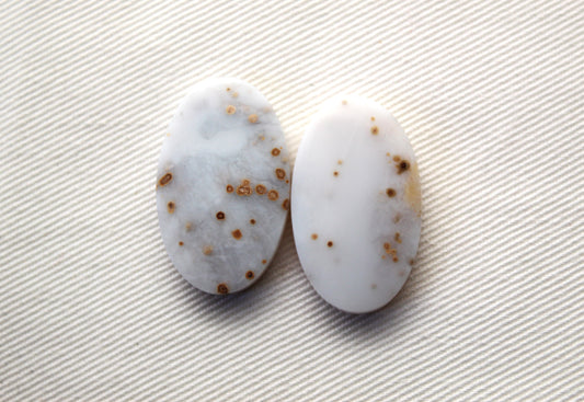 Long Pair of Polka Dot Agate Cabochons Gemstones Oval