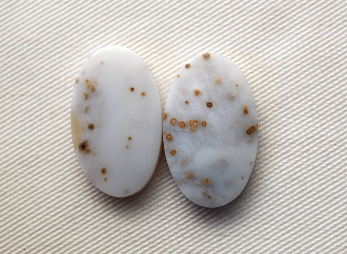 Long Pair of Polka Dot Agate Cabochons Gemstones Oval