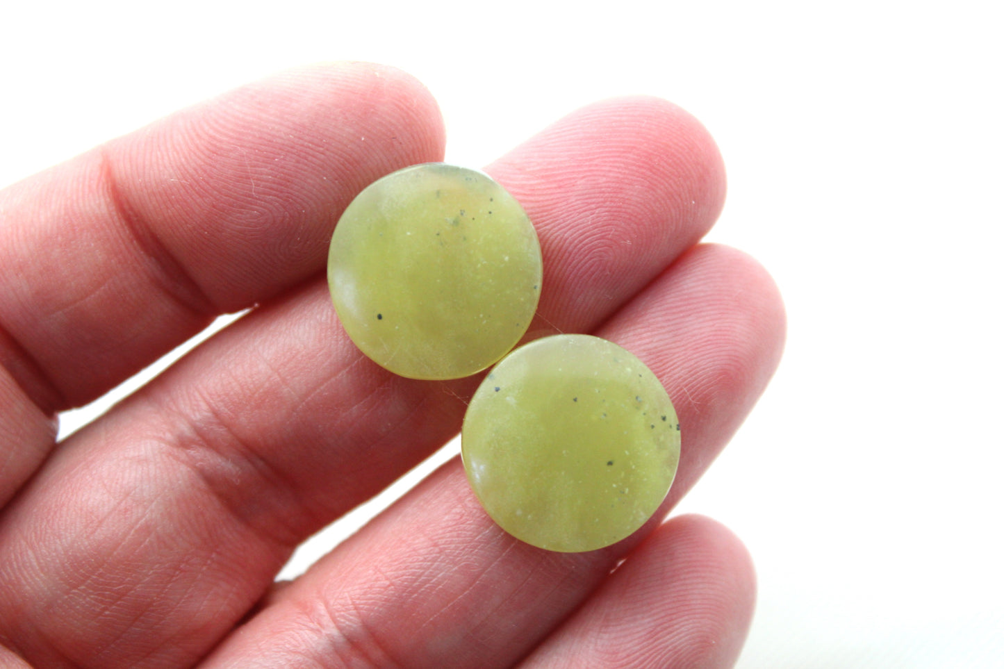 Vesuvianite Cabochon Pair Gemstone light green round 16MM