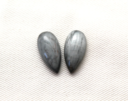 TWO Toad eye cabochon Gemstone gray teardrop 20x10MM