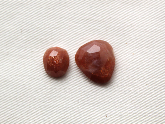 TWO Sunstone cabochons freeform rose cut gemstone orange
