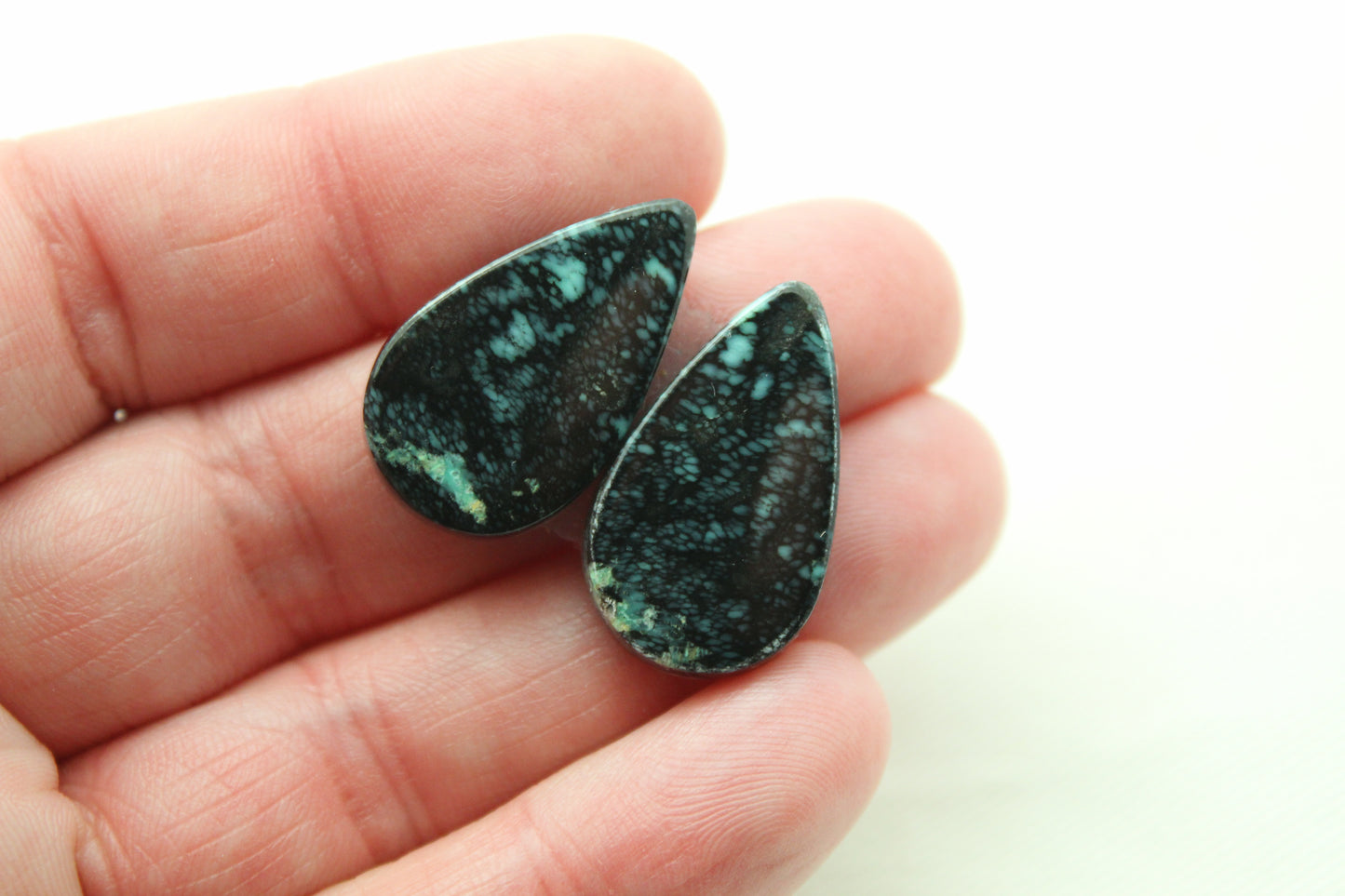 Angel Wing Variscite Cabochon Pair Gemstone black green