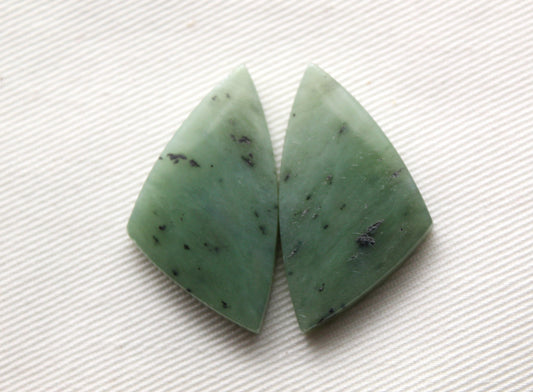 Nephrite Jade Cabochons Pair Gemstone moss green triangle