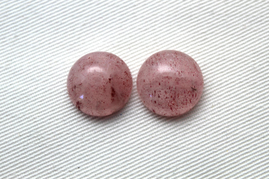 Two round Strawberry Quartz Cabochon Gemstone 15MM