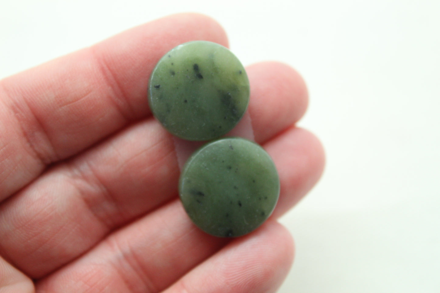 Nephrite Jade Cabochons Pair Gemstone moss green round 19MM