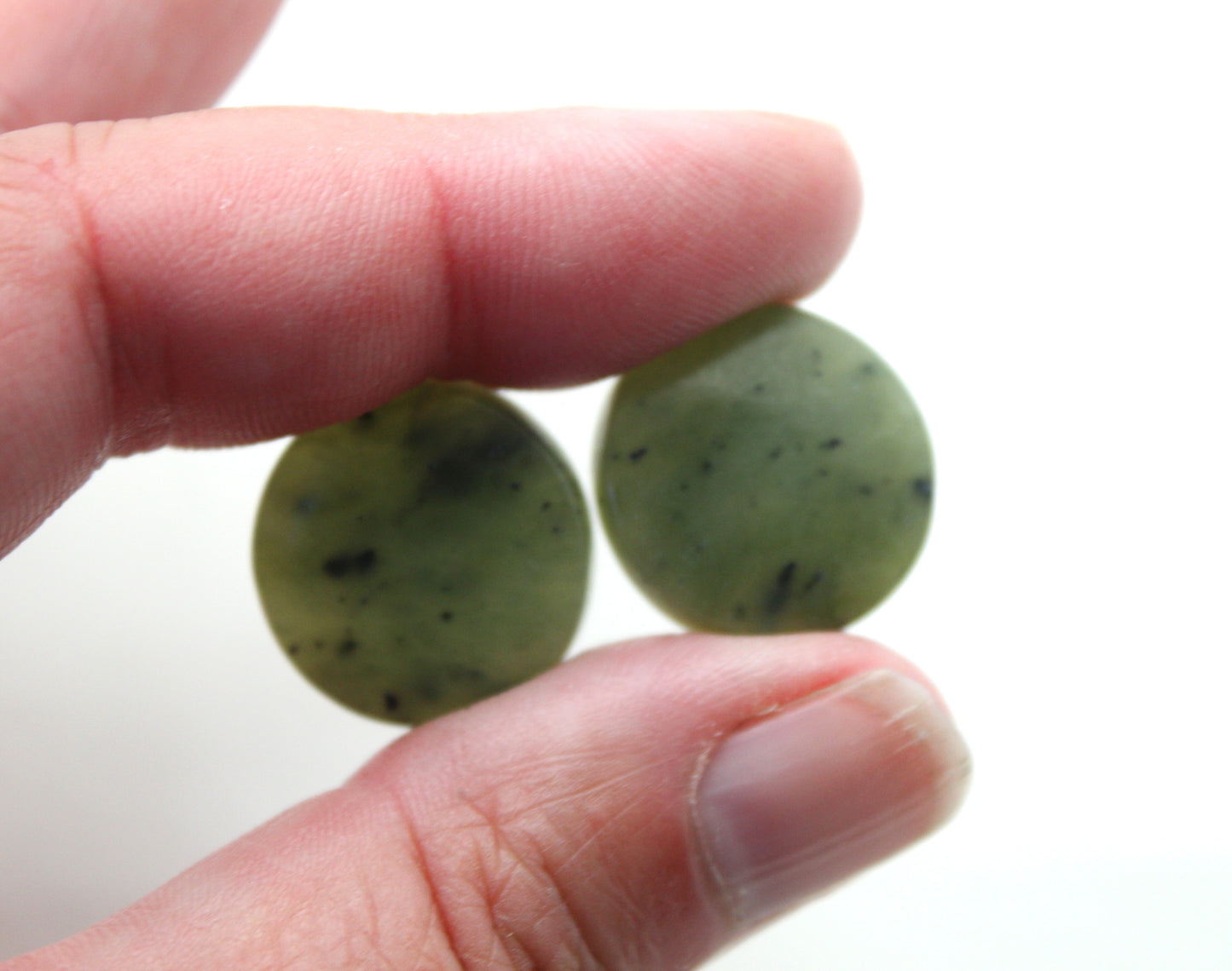 Nephrite Jade Cabochons Pair Gemstone moss green round 19MM