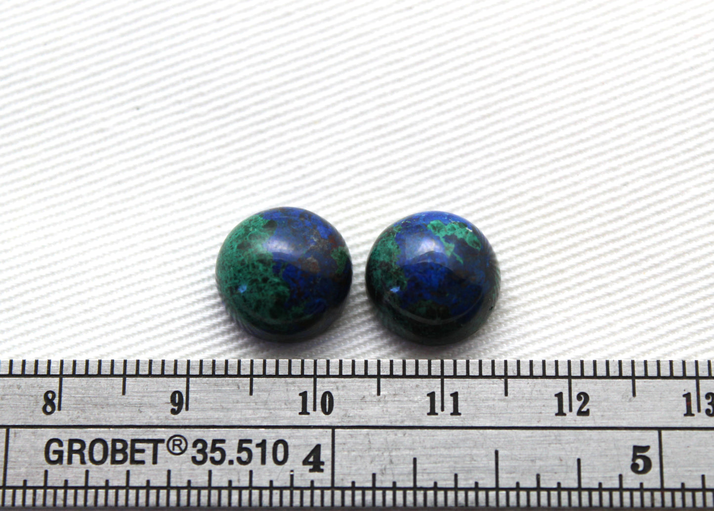 TWO Azurite round cabochons 11MM green blue