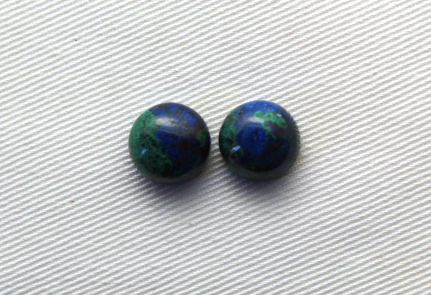 TWO Azurite round cabochons 11MM green blue