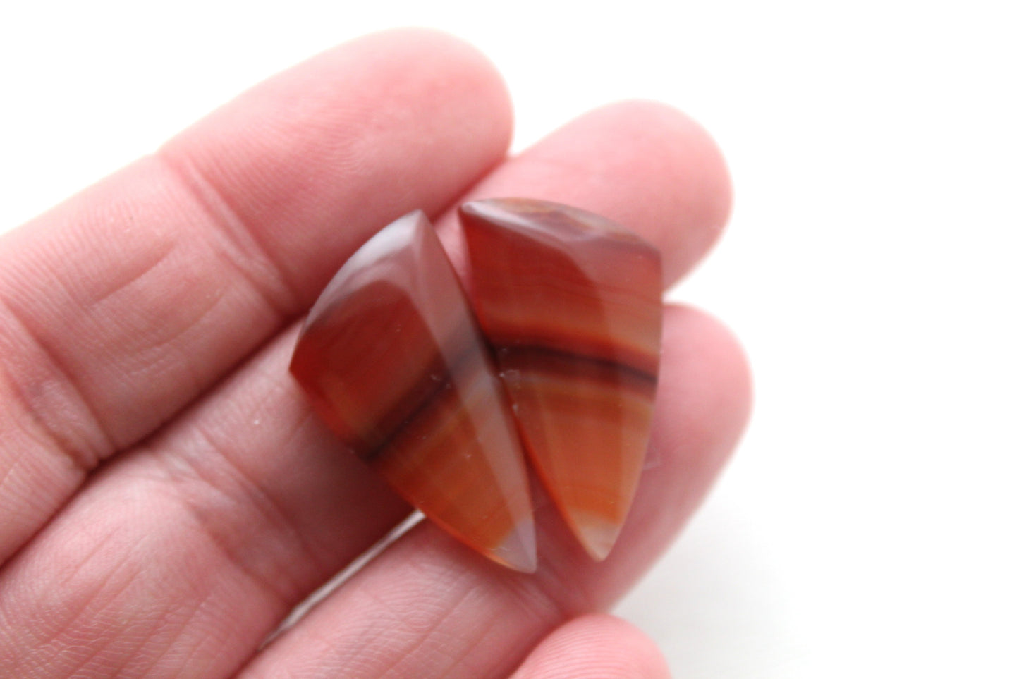 Banded Agates Cabochons pair Gemstone orange