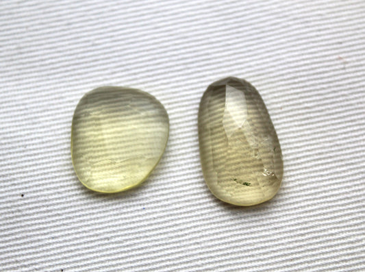 TWO Lemon Quartz Rose Cut Cabochon Gemstone