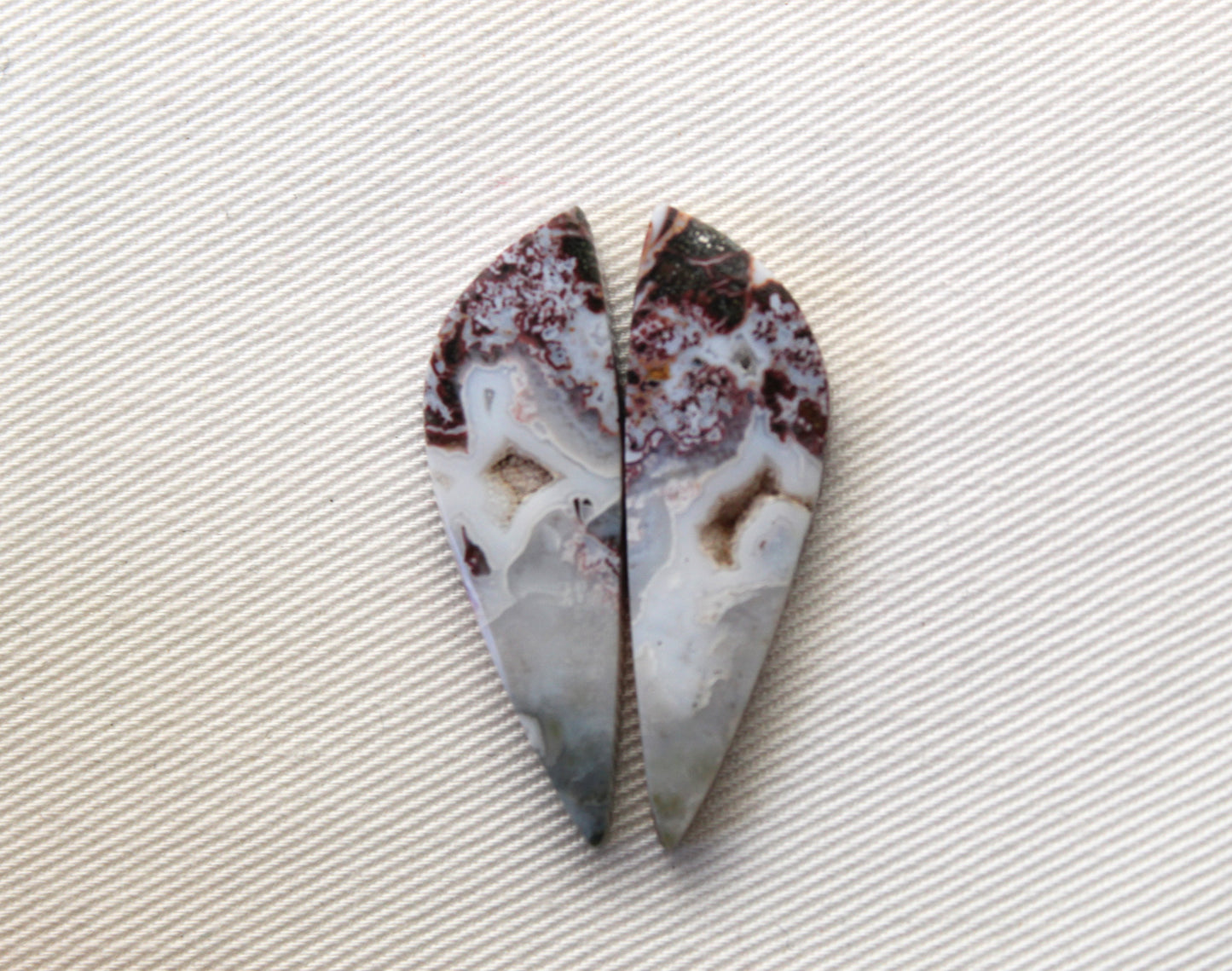 Pair of Indonesian Jasper Cabochons freeform Druzy