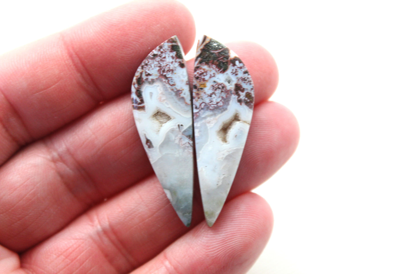 Pair of Indonesian Jasper Cabochons freeform Druzy