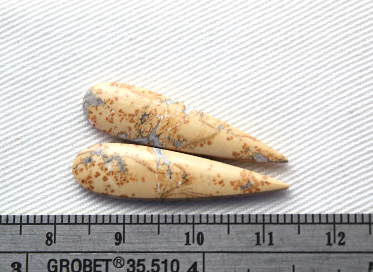 Pair of Maligano Jasper cabochons Gemstone yellow gray