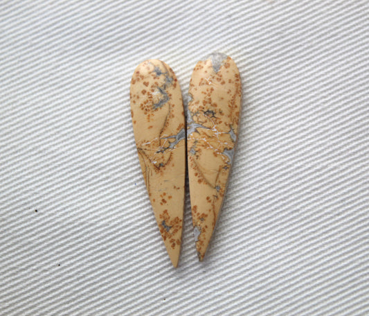 Pair of Maligano Jasper cabochons Gemstone yellow gray