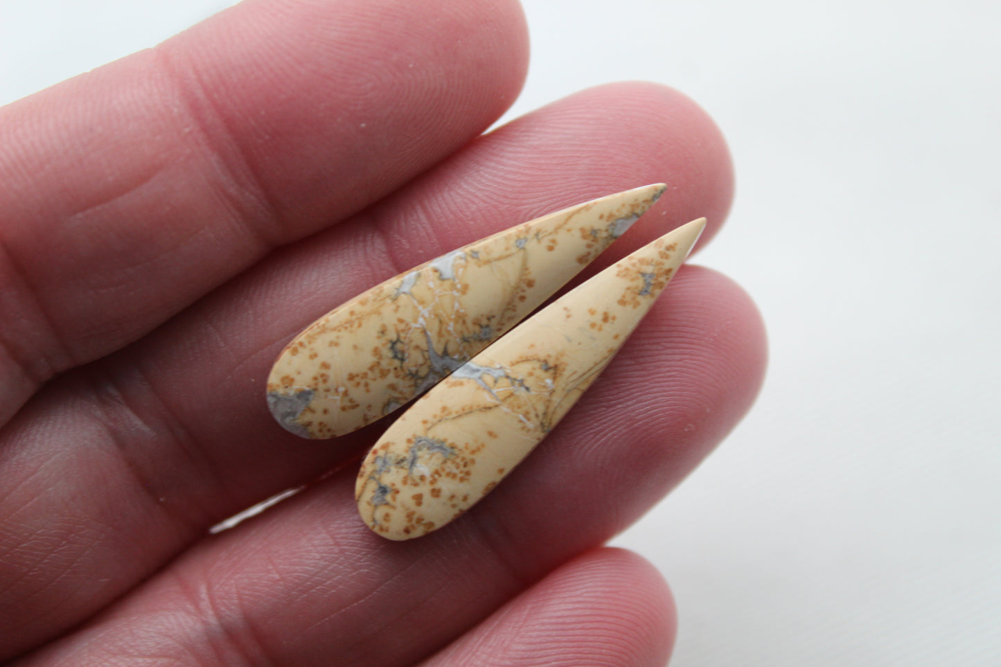 Pair of Maligano Jasper cabochons Gemstone yellow gray