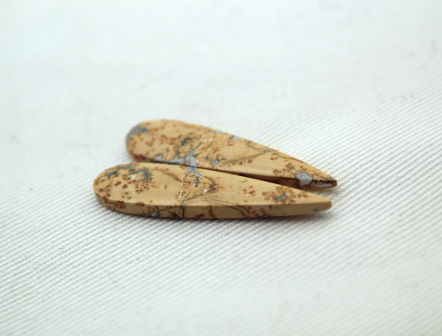 Pair of Maligano Jasper cabochons Gemstone yellow gray