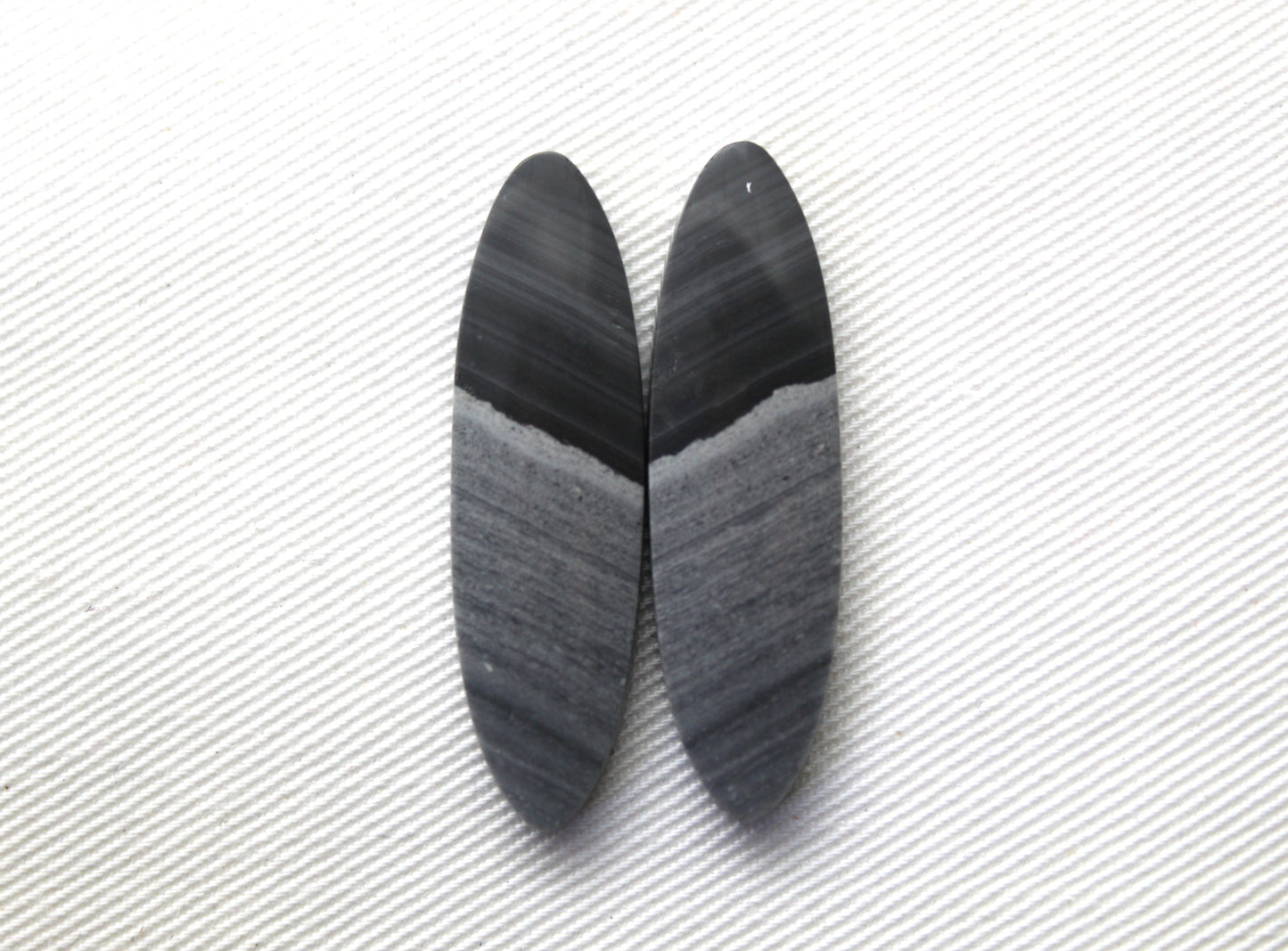 Pair of striped Jasper Cabochons grey black oval