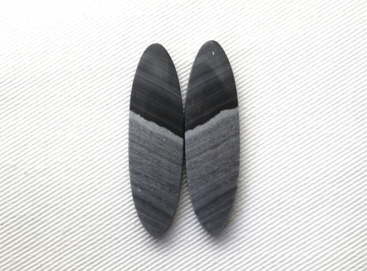 Pair of striped Jasper Cabochons grey black oval