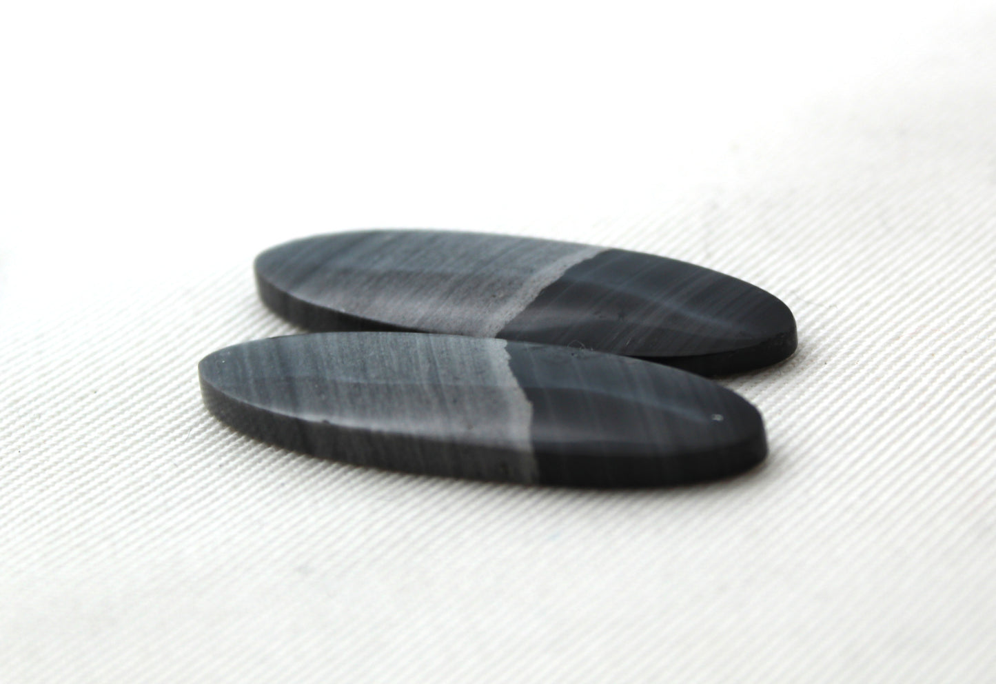 Pair of striped Jasper Cabochons grey black oval