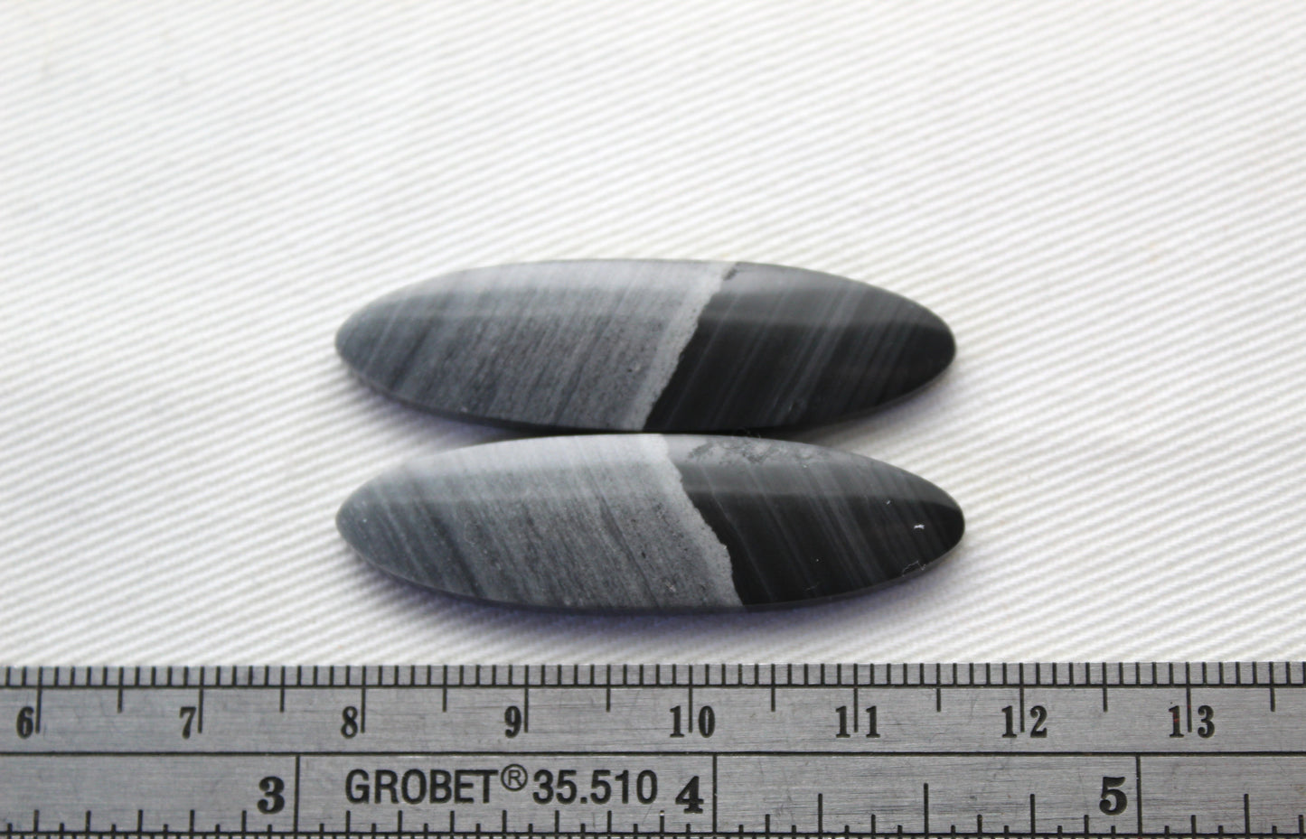 Pair of striped Jasper Cabochons grey black oval