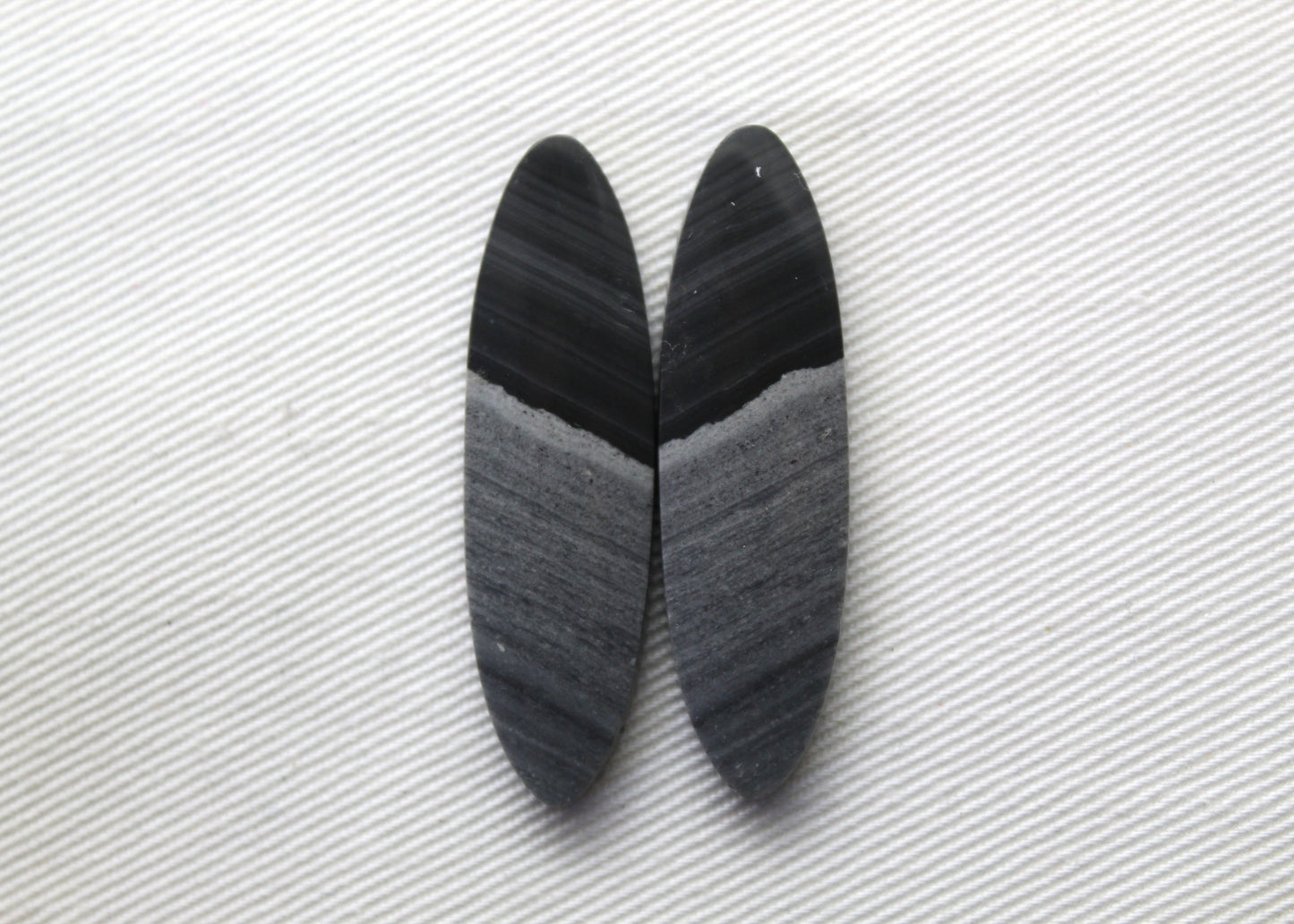 Pair of striped Jasper Cabochons grey black oval