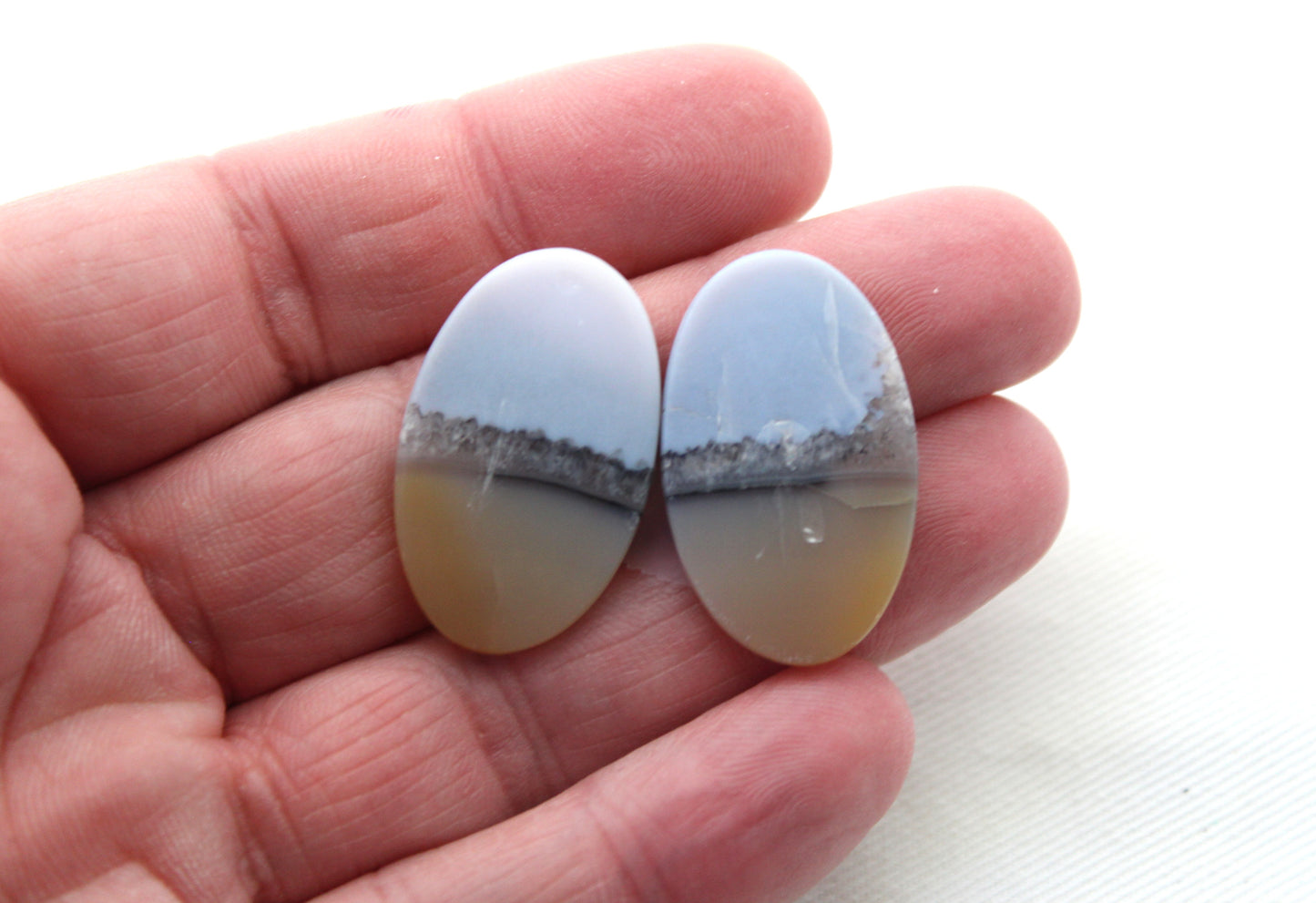 Pair Indonesian Timor Agate Cabochons gemstone natural Oval