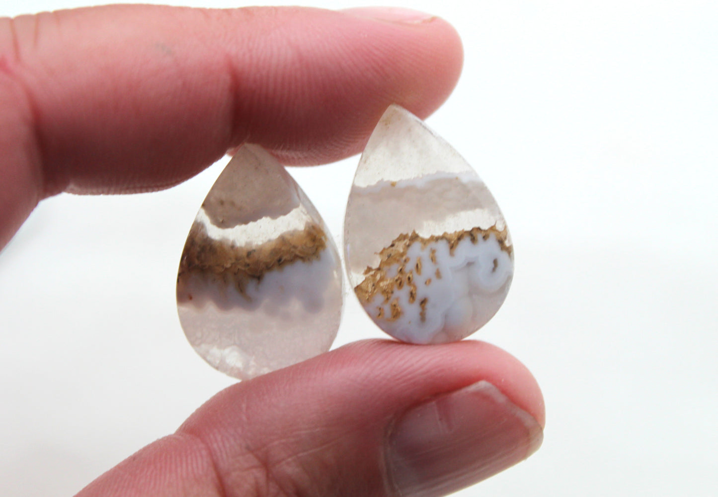 Pandora Agate Pair Cabochon Gemstone  white