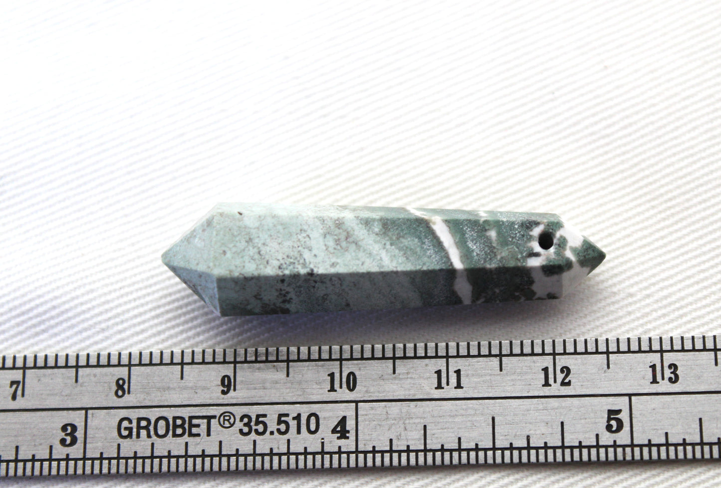 Green Zebra Jasper double points gemstone pendant size DRILLED