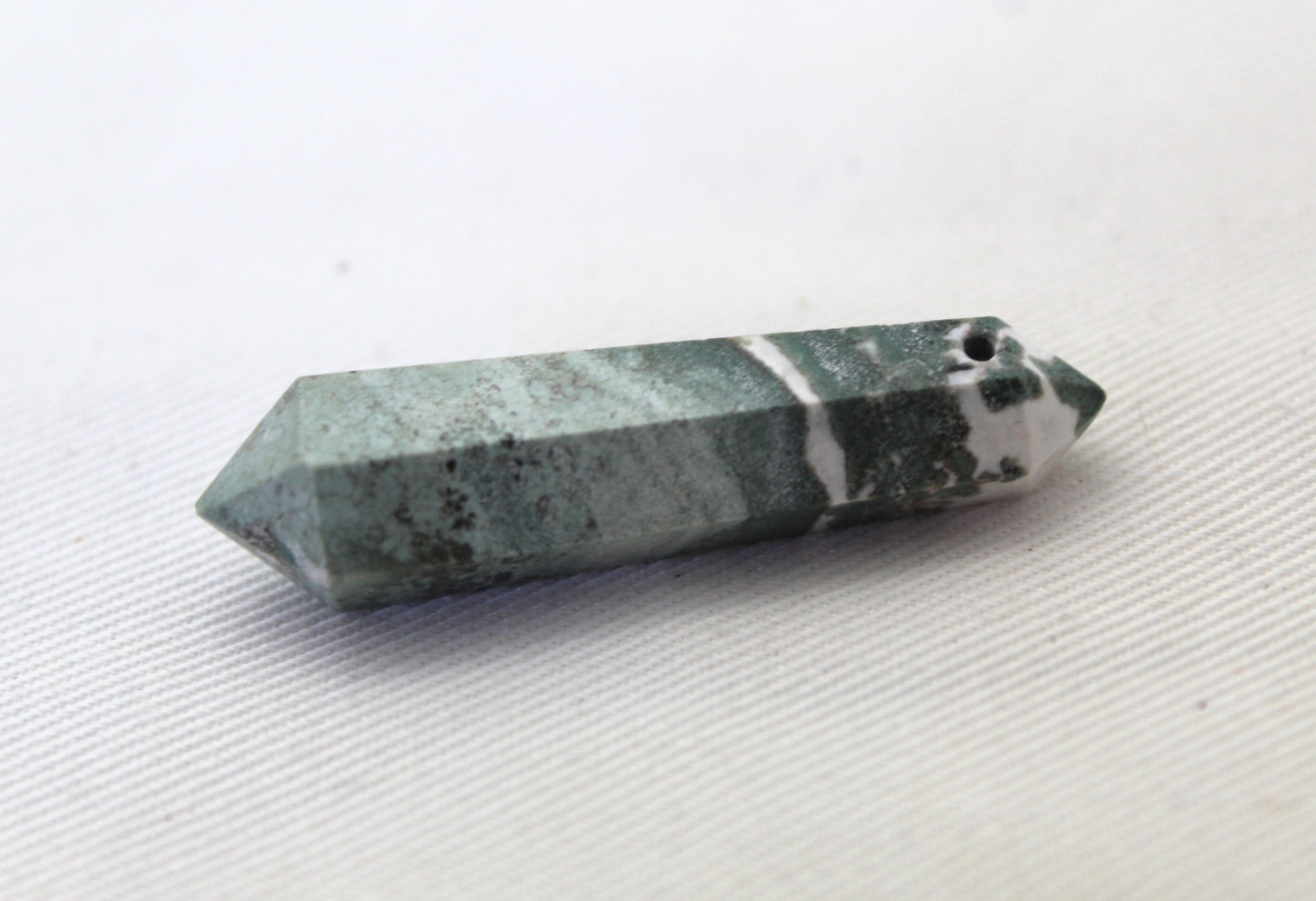 Green Zebra Jasper double points gemstone pendant size DRILLED