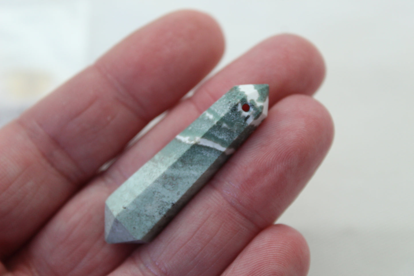 Green Zebra Jasper double points gemstone pendant size DRILLED