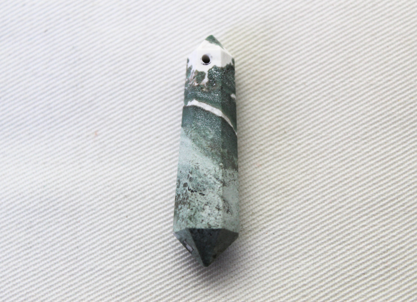 Green Zebra Jasper double points gemstone pendant size DRILLED