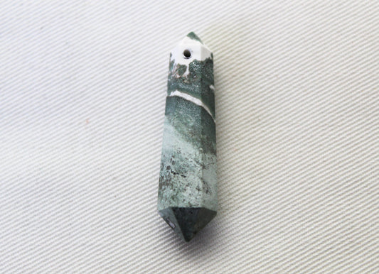 Green Zebra Jasper double points gemstone pendant size DRILLED