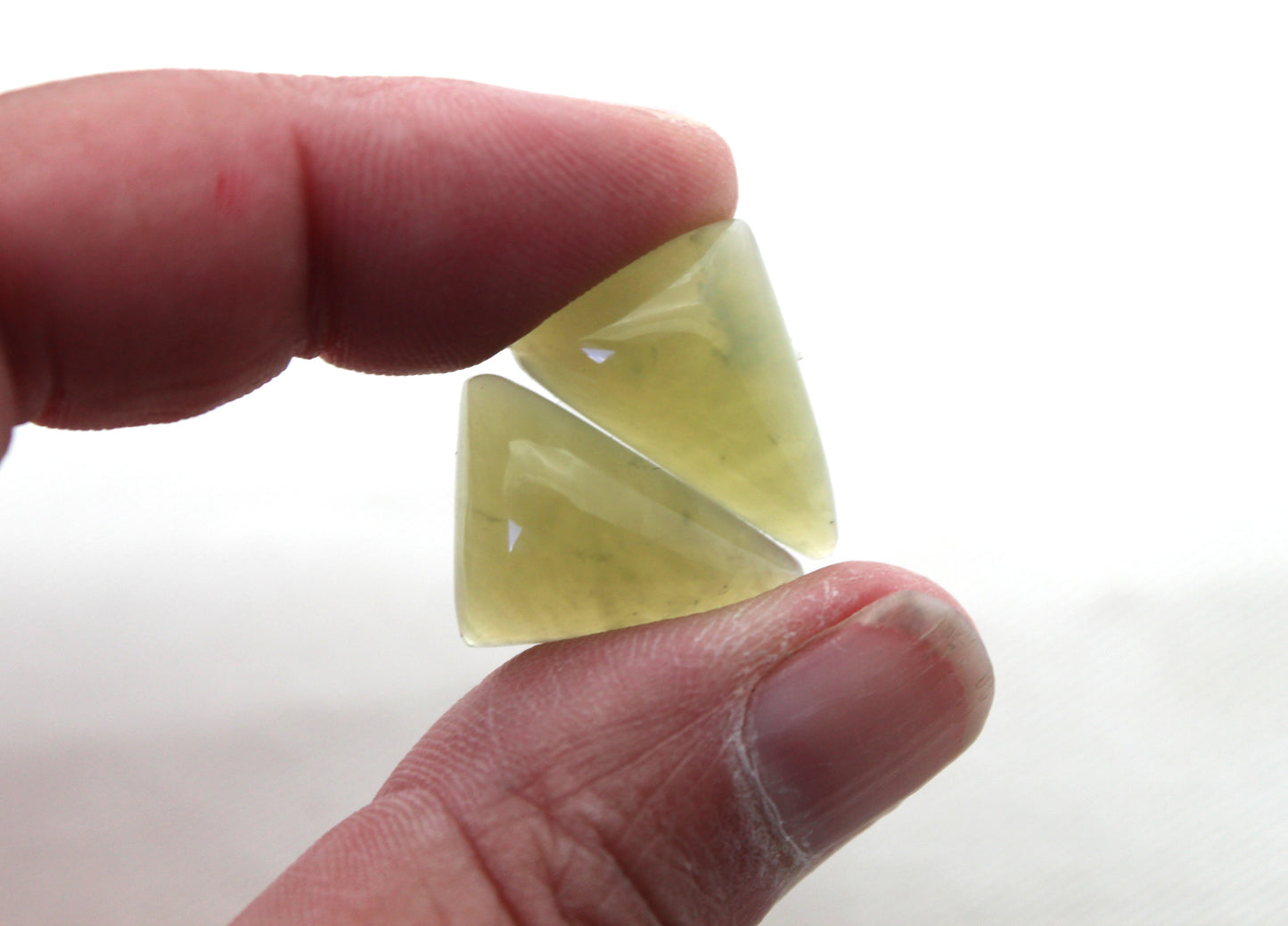 Vesuvianite Cabochon Pair Gemstone green triangle