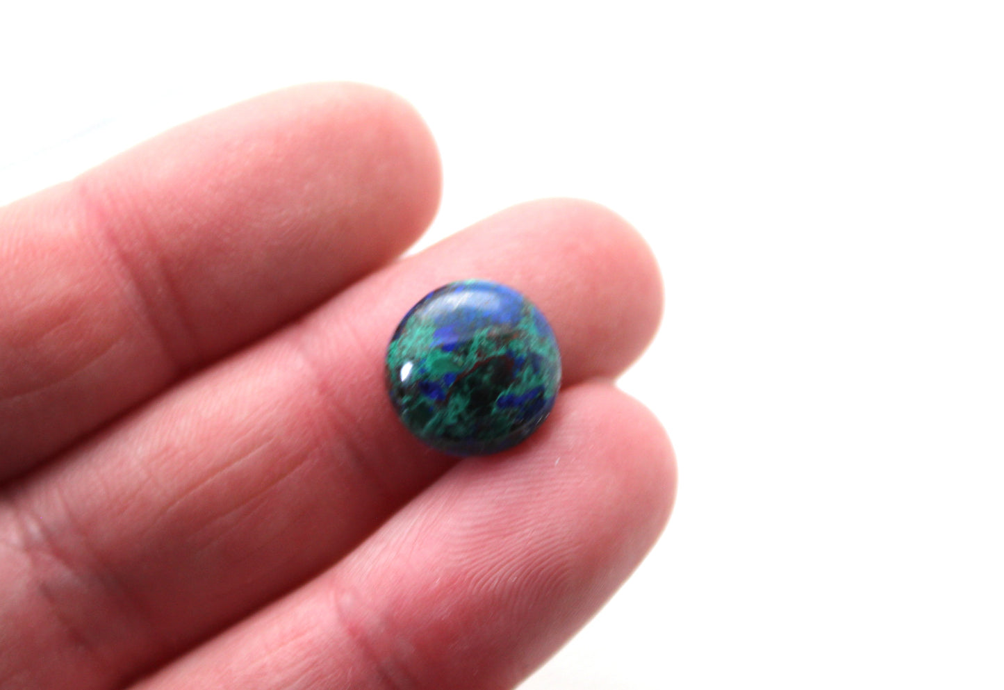 TWO Azurite round cabochons 11MM green blue