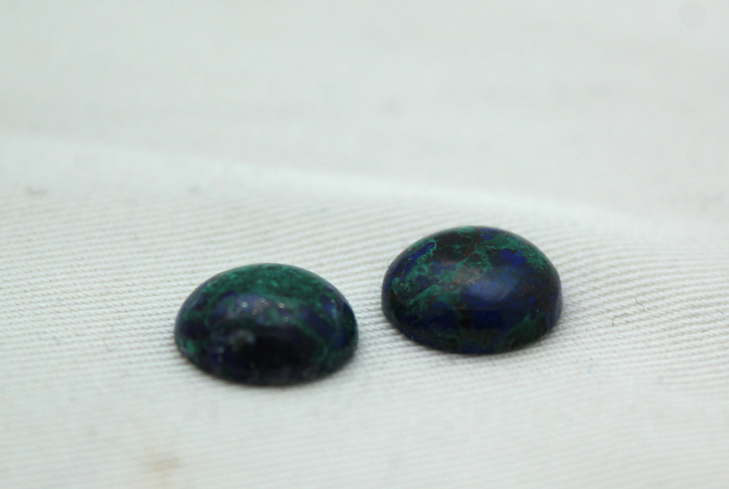 TWO Azurite round cabochons 11MM green blue