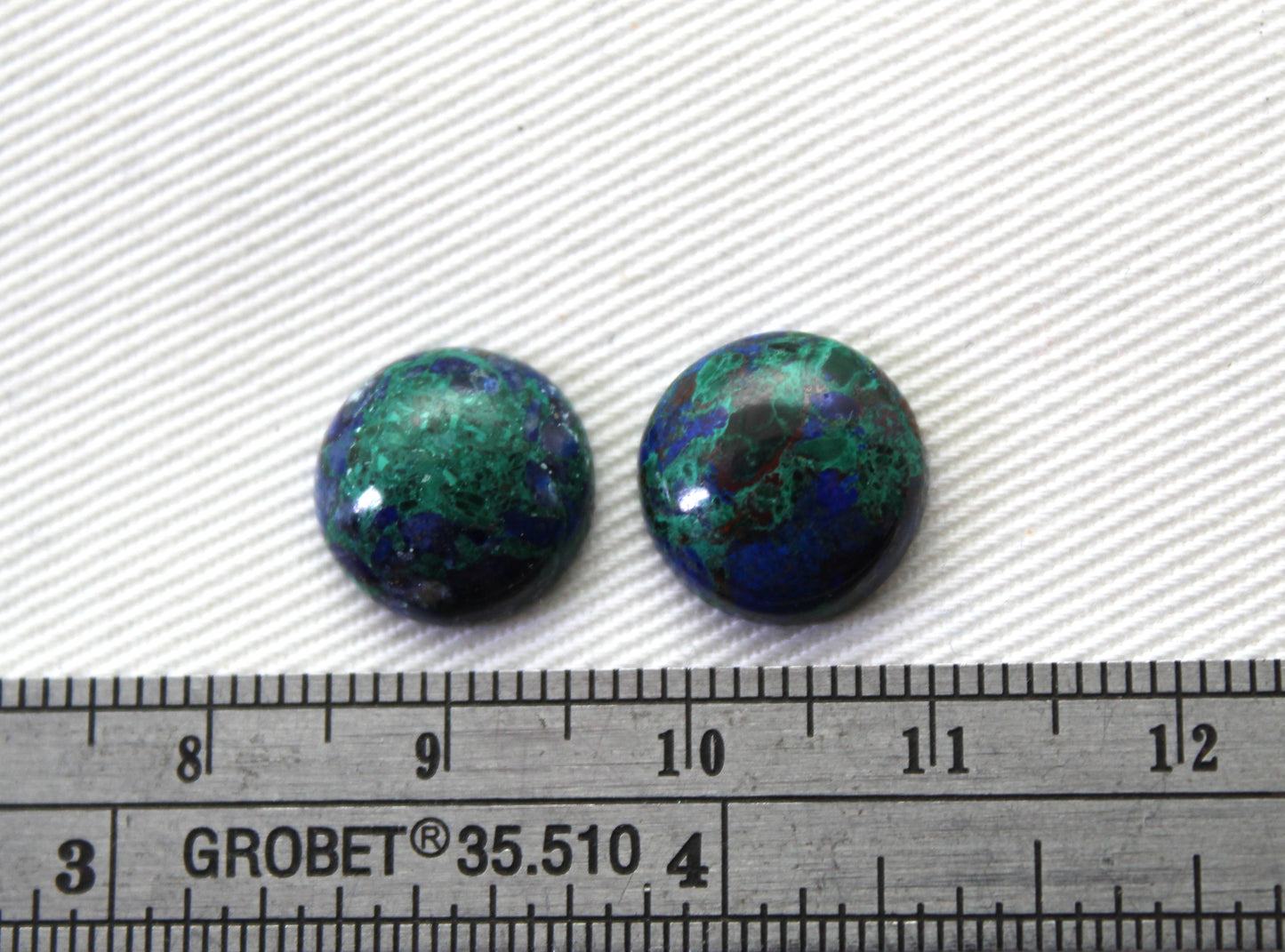 TWO Azurite round cabochons 11MM green blue