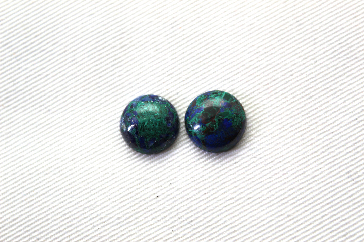 TWO Azurite round cabochons 11MM green blue
