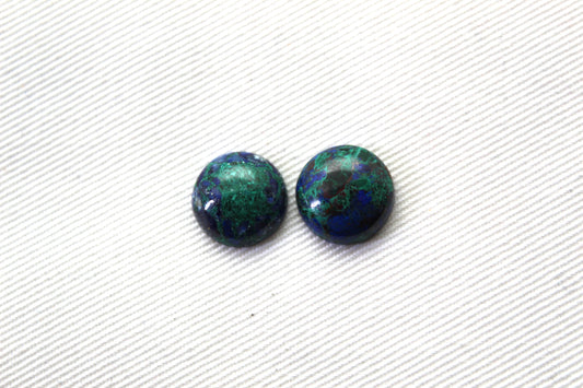 TWO Azurite round cabochons 11MM green blue