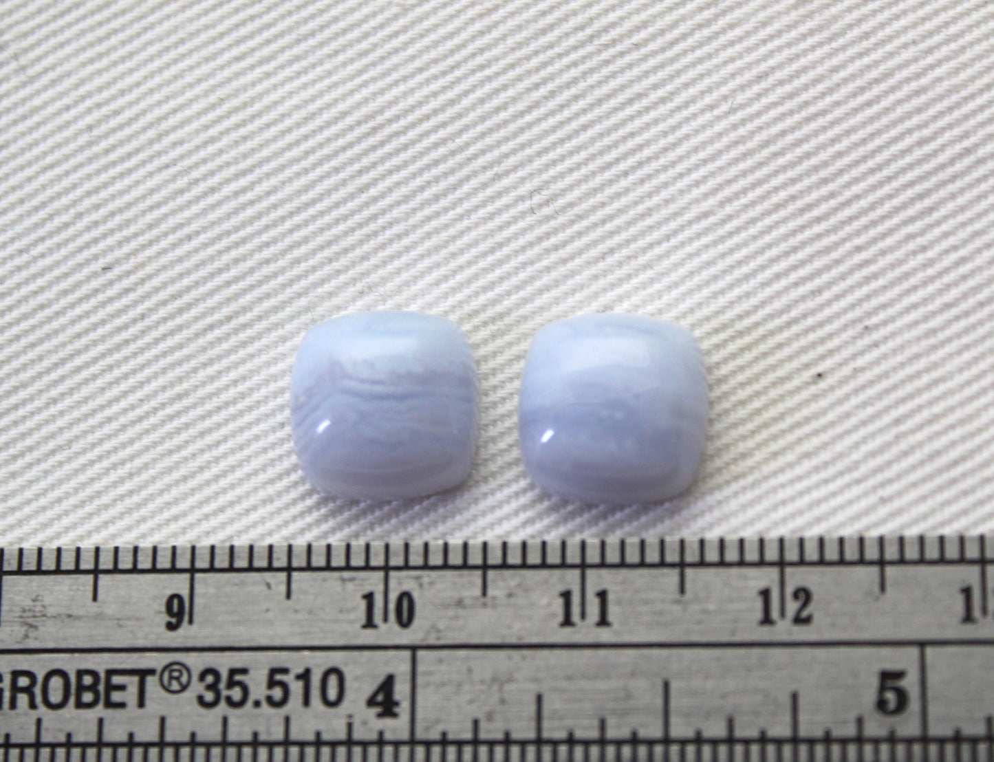TWO Blue lace Agate Gemstones light blue 10MM square