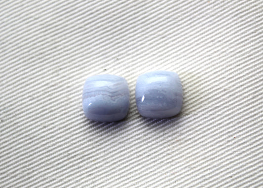TWO Blue lace Agate Gemstones light blue 10MM square