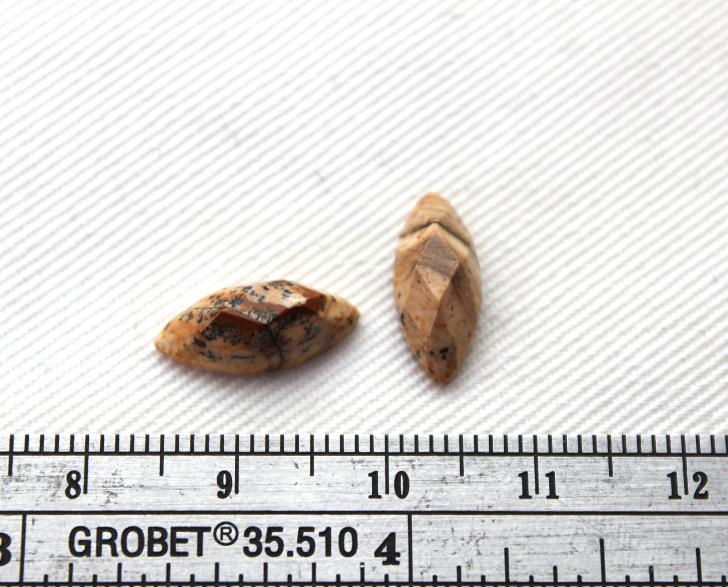 TWO Picture Jasper faceted Cabochons marquise 5X10MM