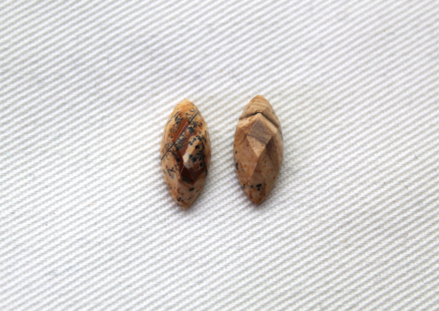 TWO Picture Jasper faceted Cabochons marquise 5X10MM