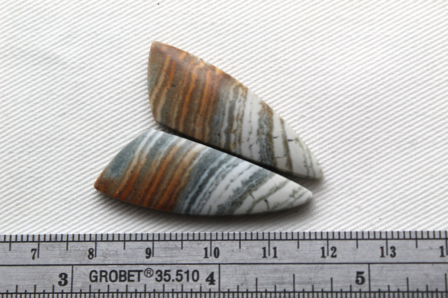 Pair of striped green Jasper Cabochons