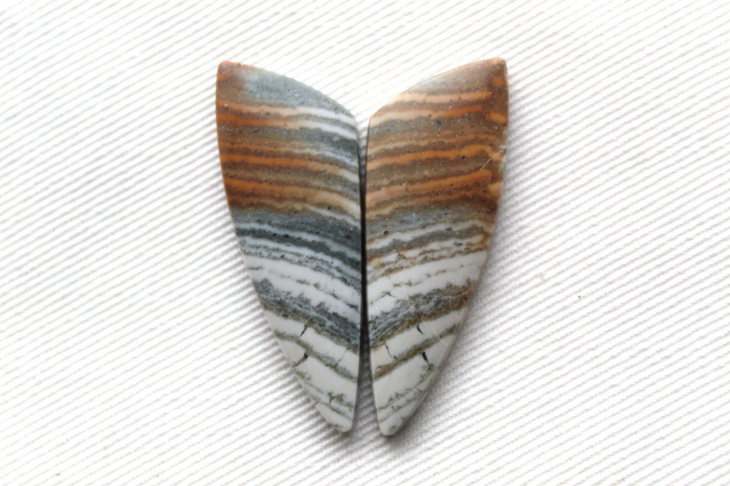 Pair of striped green Jasper Cabochons