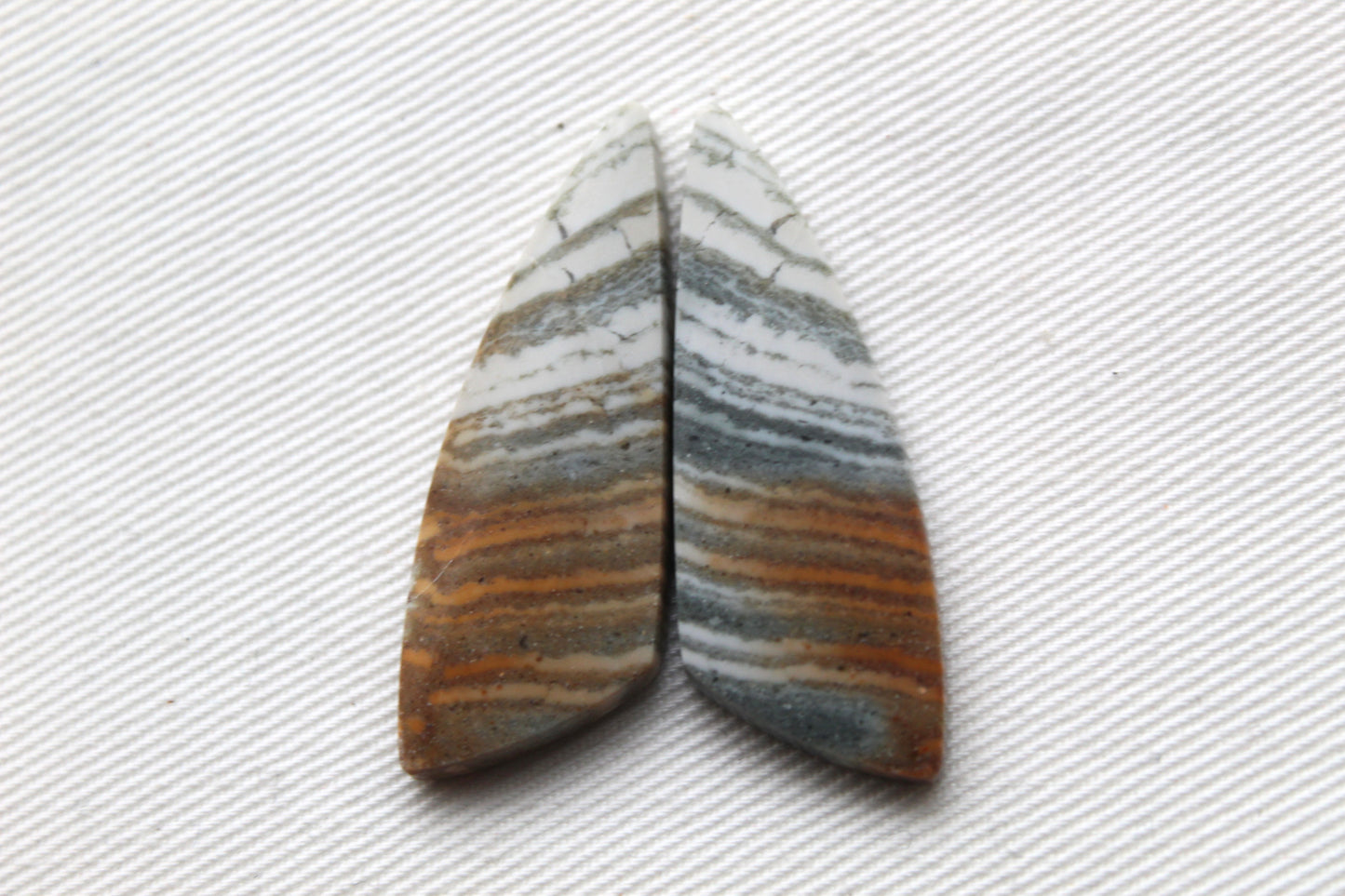 Pair of striped green Jasper Cabochons