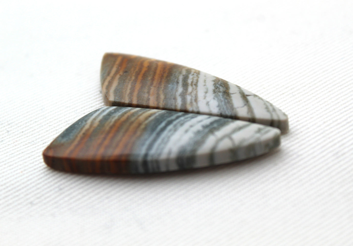 Pair of striped green Jasper Cabochons