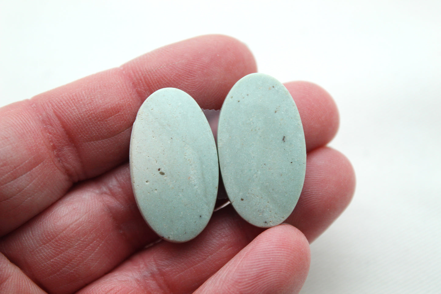 Pair of nice green Indonesian Jasper Cabochons Oval