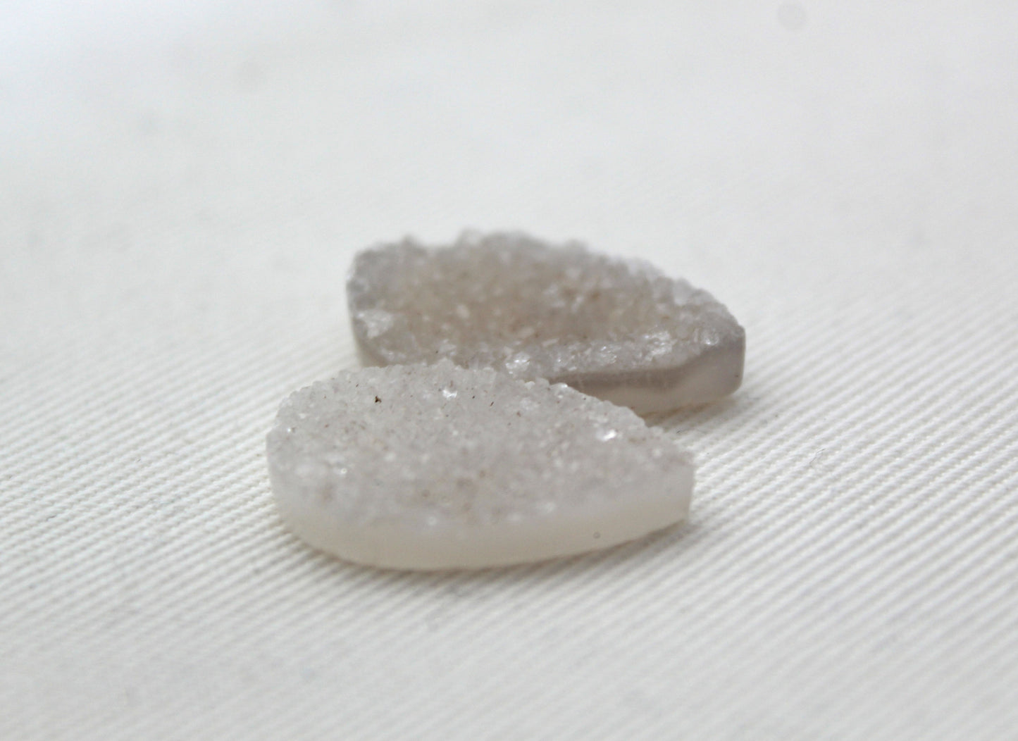 TWO White Crystal Druzy Cabochons teardrop